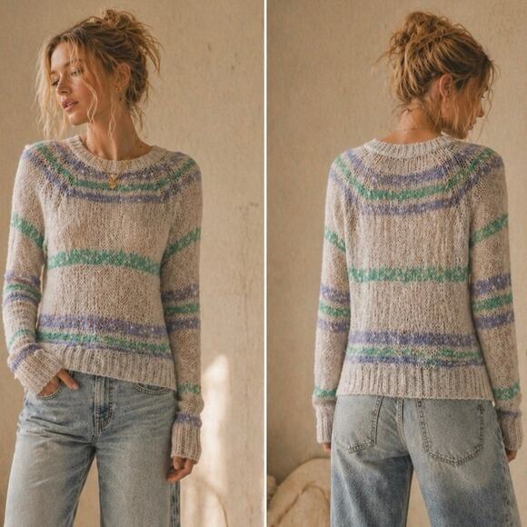 bp Sweaters - BP Brass Plum Women’s Striped Open Knit Crew Neck Pullover Sweater Top Size XS